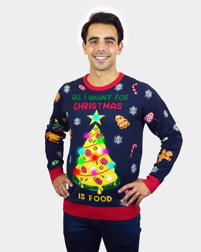 Christmas Food LED light-up Men's Ugly Christmas Sweater