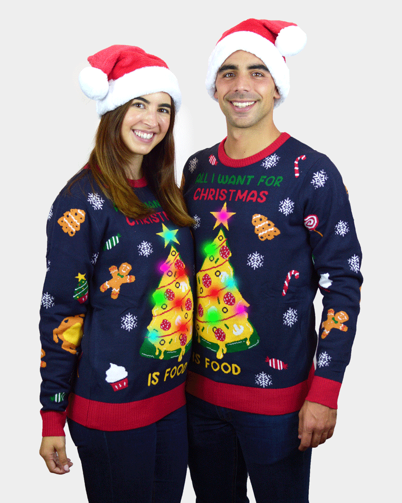 Christmas Food LED light-up Couple's Ugly Christmas Sweater