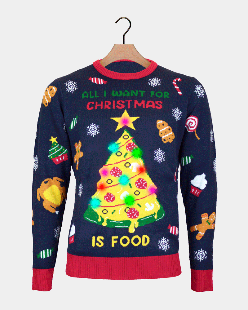 Christmas Food LED light-up Ugly Christmas Sweater mens