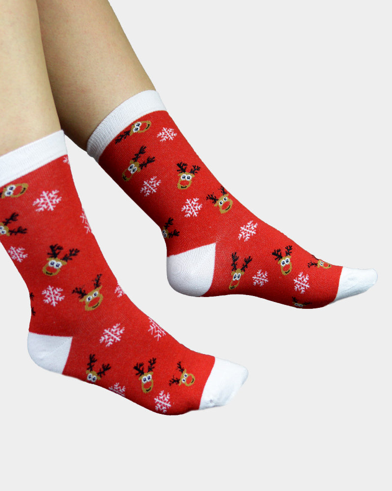 Red unisex Ugly Christmas Socks with Rudolph the Reindeer