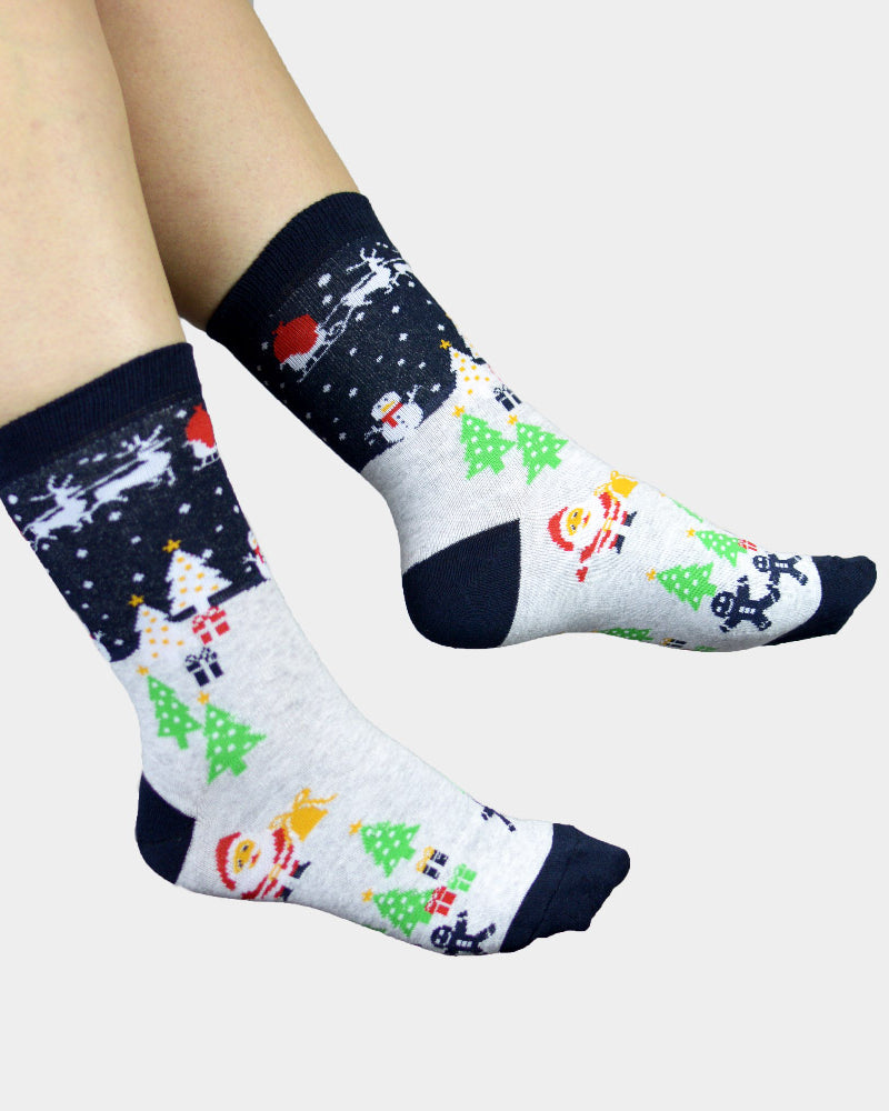 Ugly Christmas Socks with Snowman and Christmas Trees