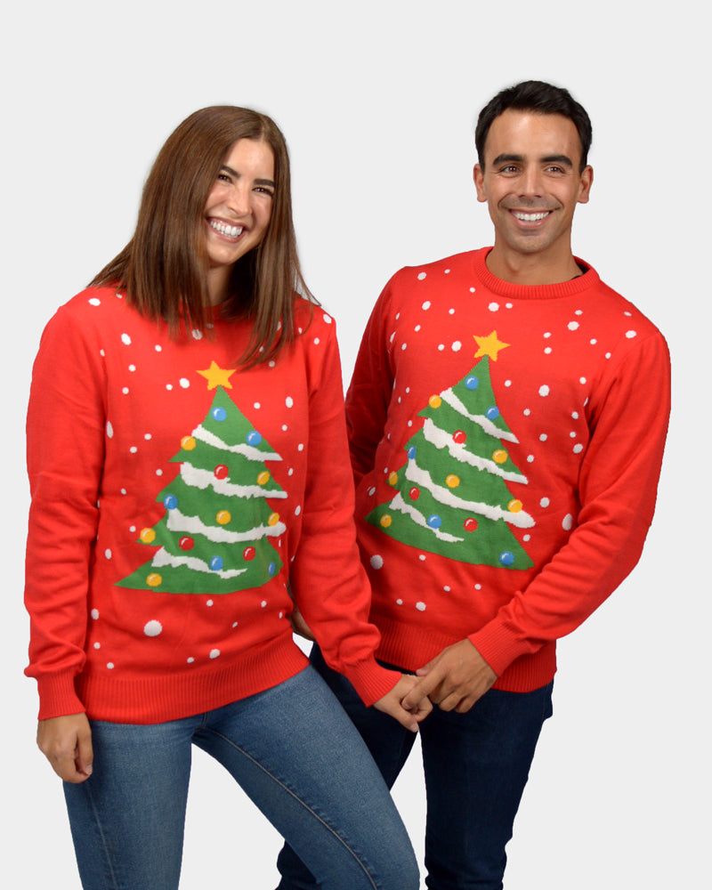 Christmas Tree Couple's Red Ugly Christmas Sweater