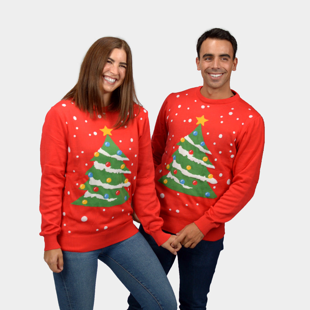 Christmas Tree Couple's Red Ugly Christmas Sweater