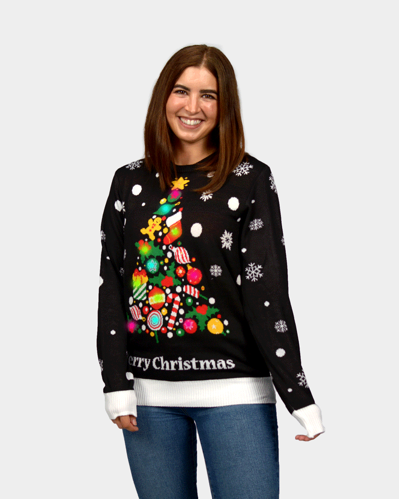 Christmas Tree LED light-up Women's Black Ugly Christmas Sweater