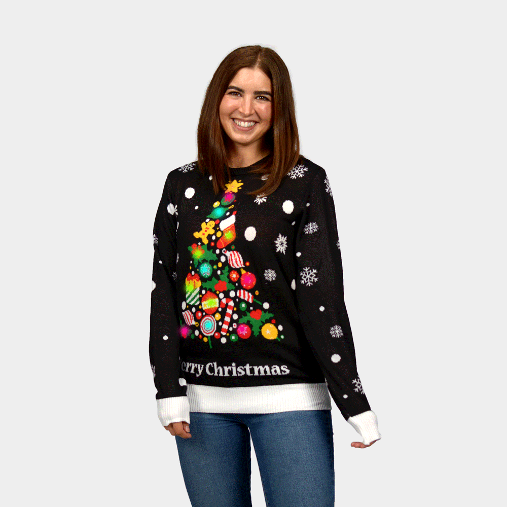 Christmas Tree LED light-up Women's Black Ugly Christmas Sweater