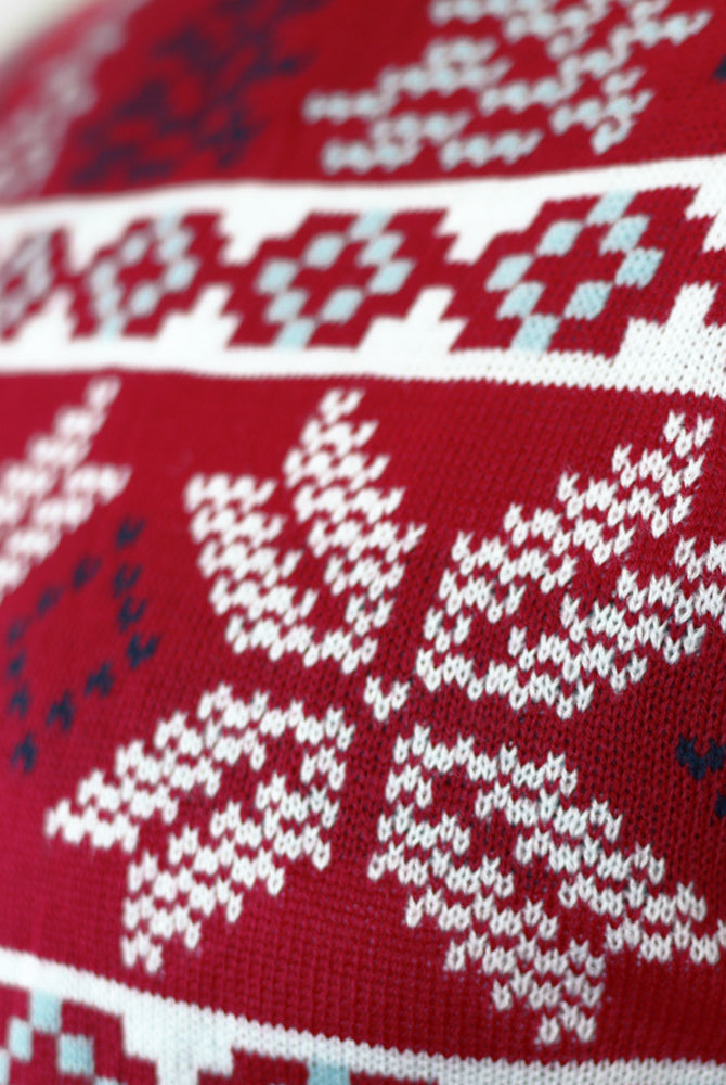 Classic Red Couple's Ugly Christmas Sweater with Polar Stars Detail