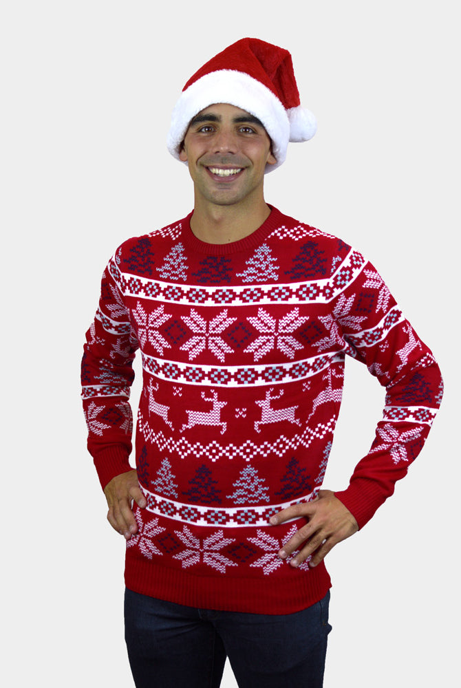 Mens Classic Red Couple's Ugly Christmas Sweater with Polar Stars