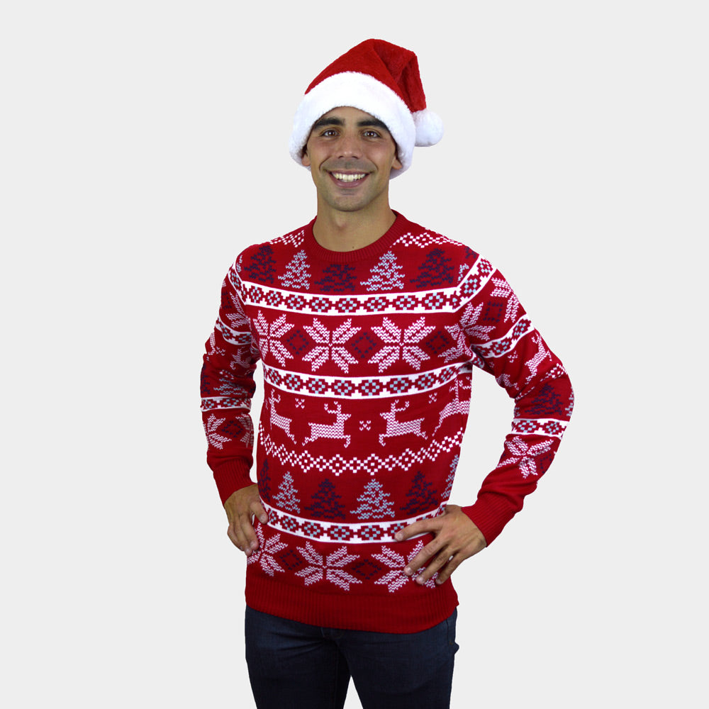 Mens Classic Red Couple's Ugly Christmas Sweater with Polar Stars