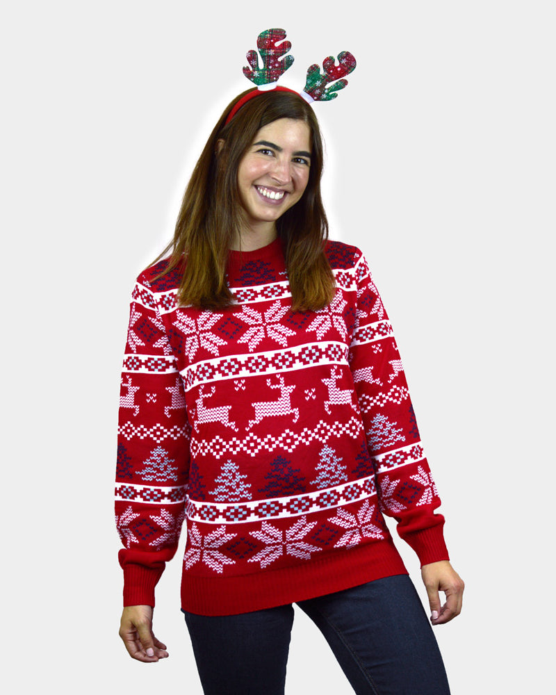 Classic Red Couple's Ugly Christmas Sweater with Polar Stars womens
