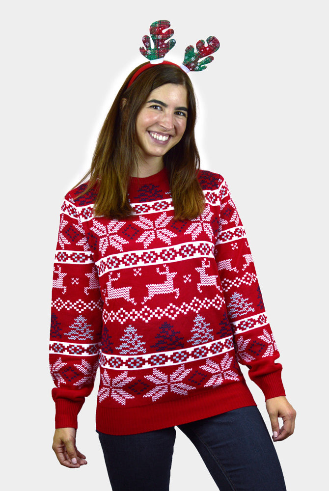 Classic Red Couple's Ugly Christmas Sweater with Polar Stars womens
