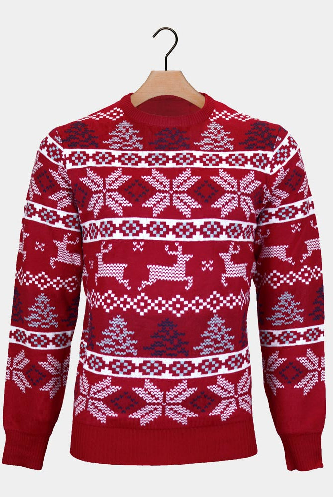 Classic Red Couple's Ugly Christmas Sweater Polar Stars