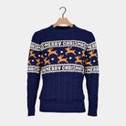 Classy Blue Organic Cotton Couples Ugly Christmas Sweater Reindeers