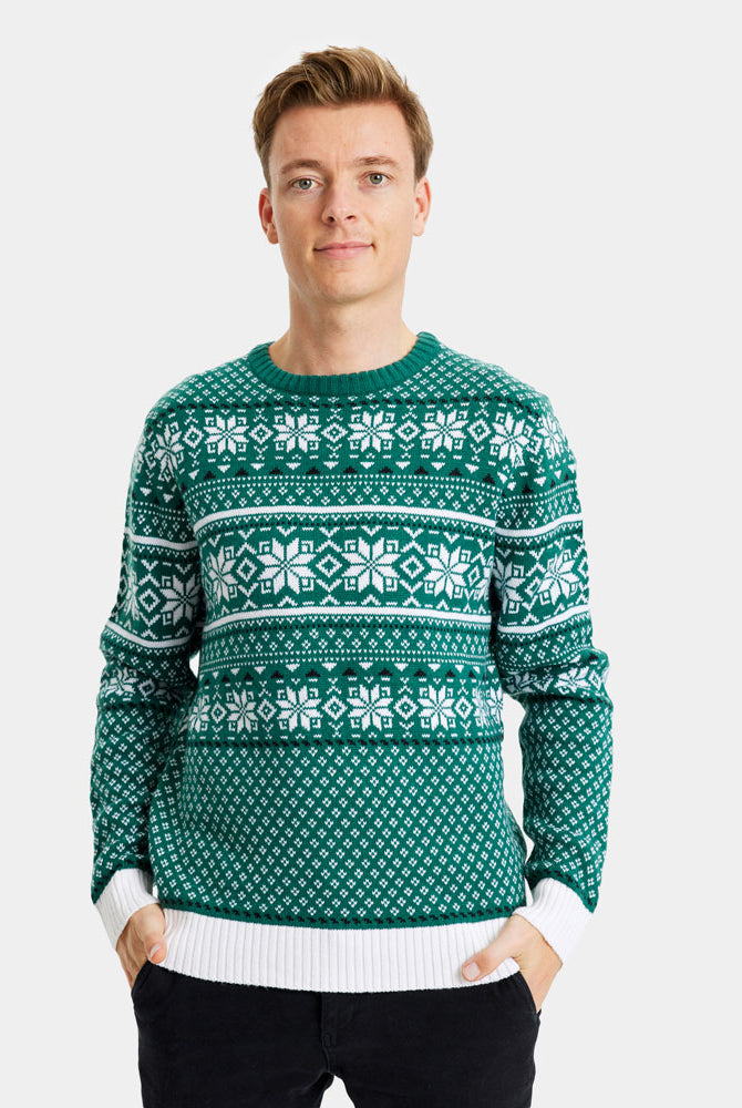 Mens Classy Green and White Elegant Couple's Ugly Christmas Sweater