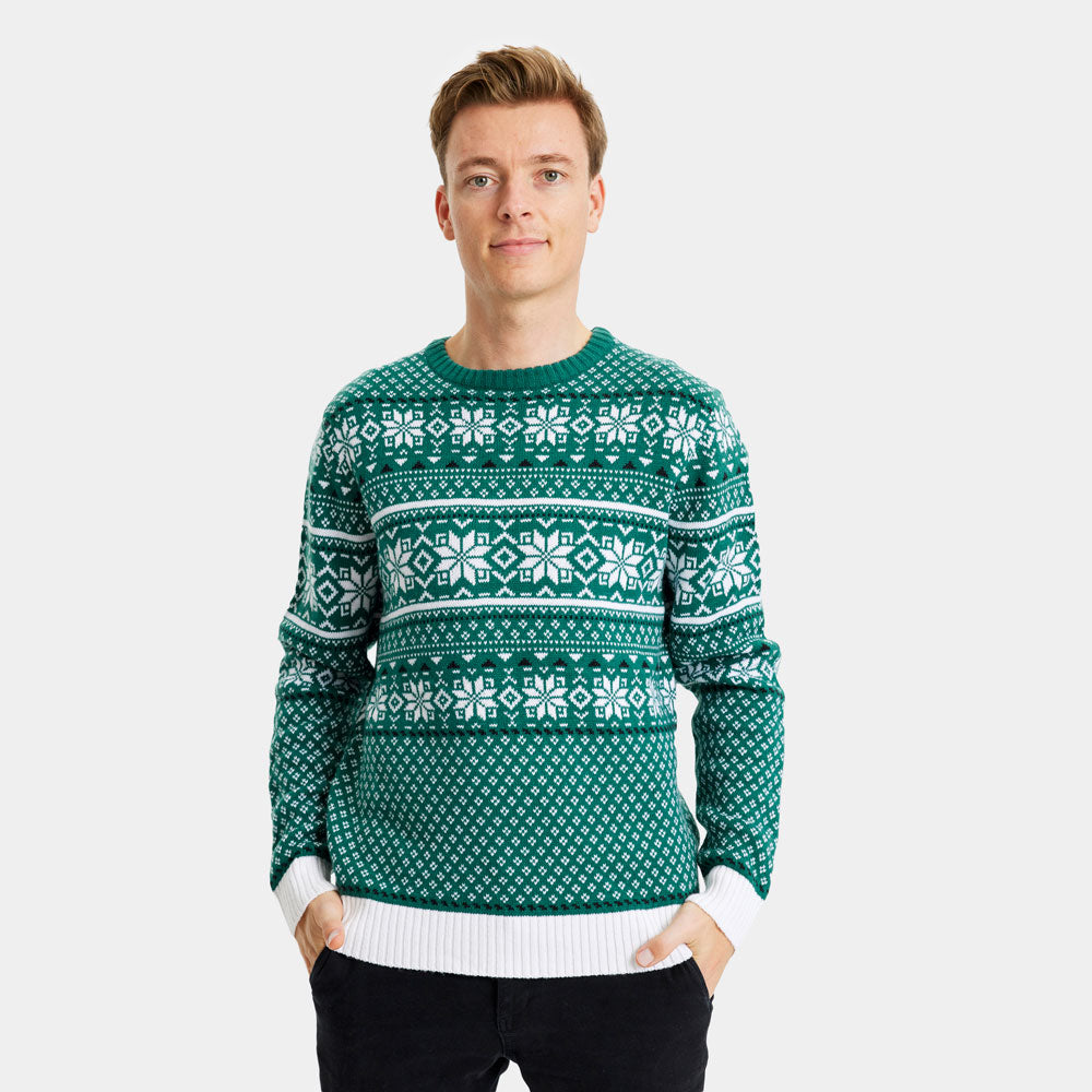 Mens Classy Green and White Elegant Couple's Ugly Christmas Sweater