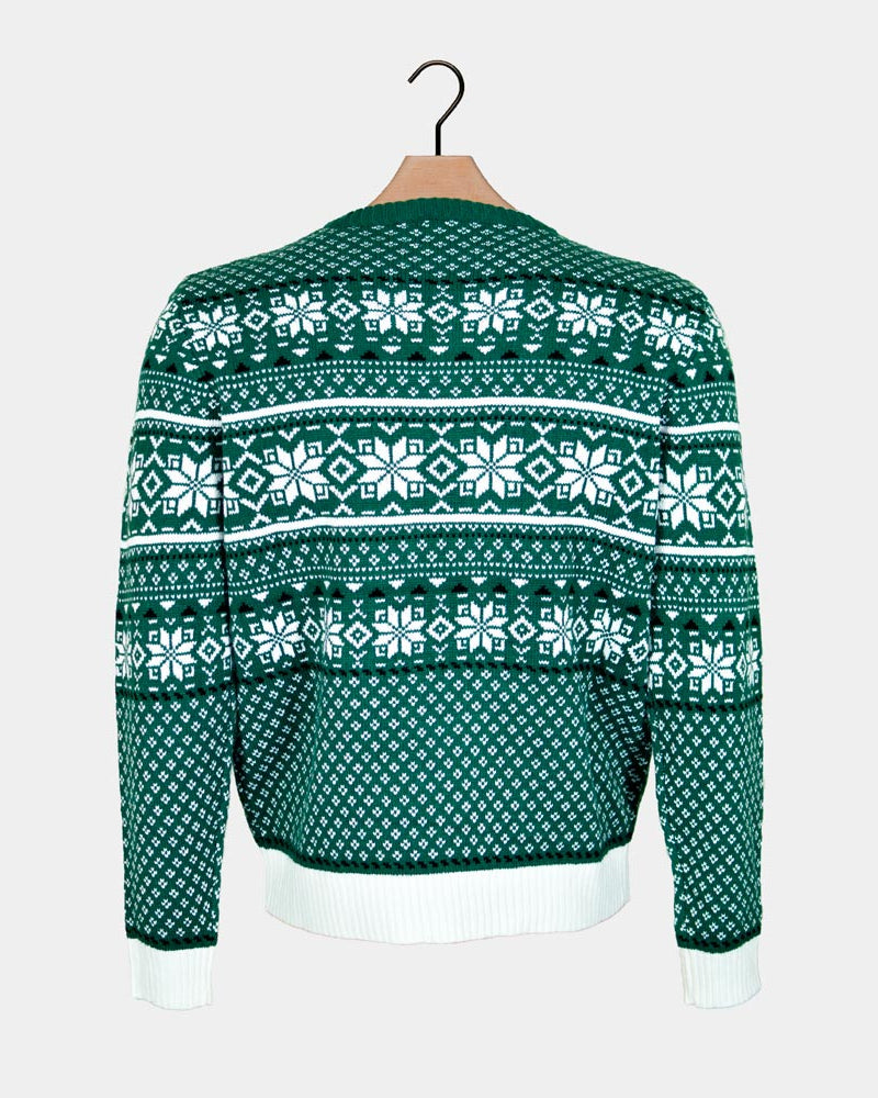 Ugly Christmas Sweater Classy Green and White Elegant Men's