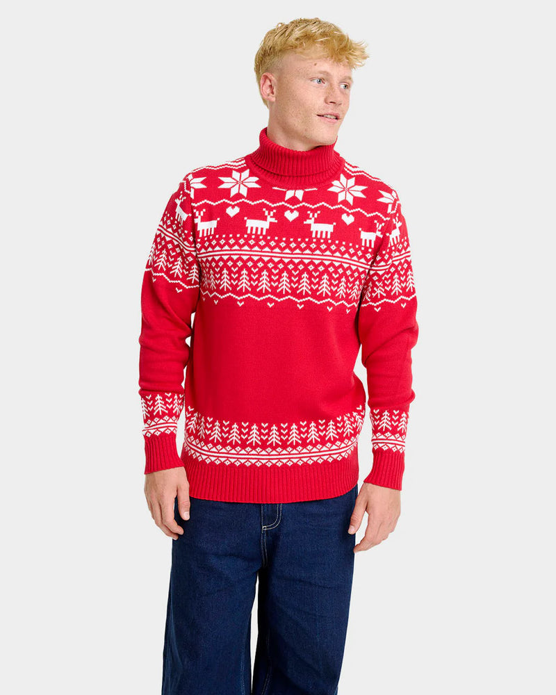 Classy Organic Cotton Mens Ugly Christmas Sweater Greenlandish Turtleneck