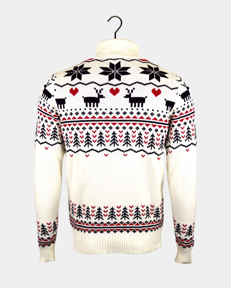 Classy Turtleneck Beige Organic Cotton Couples Ugly Christmas Sweater Back