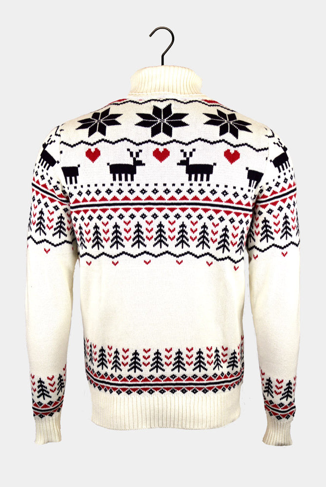 Classy Turtleneck Beige Organic Cotton Couples Ugly Christmas Sweater Back