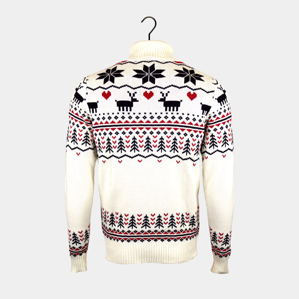 Classy Turtleneck Beige Organic Cotton Couples Ugly Christmas Sweater Back