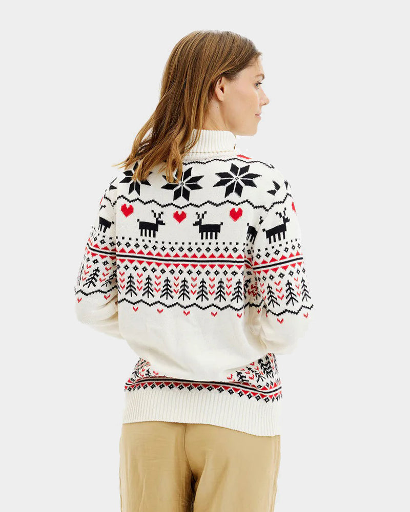 Classy Turtleneck Beige Organic Cotton Couple's Ugly Christmas Sweater Womens