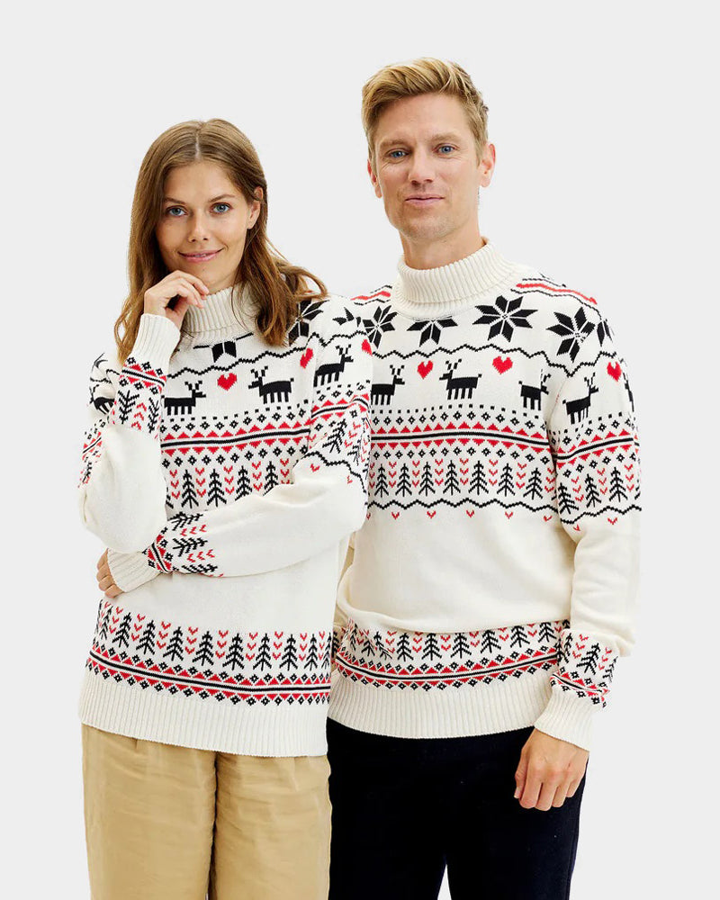 Classy Turtleneck Beige Organic Cotton Couple's Ugly Christmas Sweater