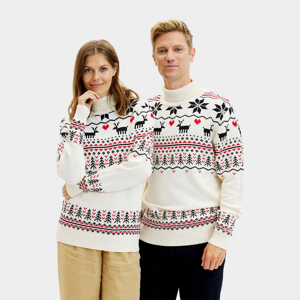 Classy Turtleneck Beige Organic Cotton Women's Ugly Christmas Sweater Mens
