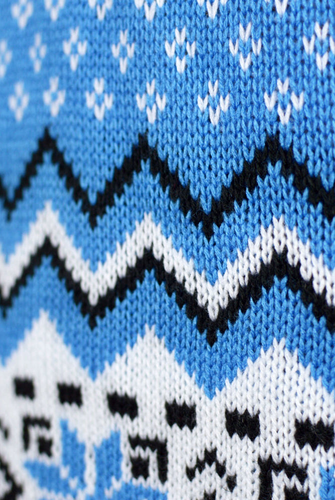 Classy White Grey Blue Detail Couples Ugly Christmas Sweater Reindeers