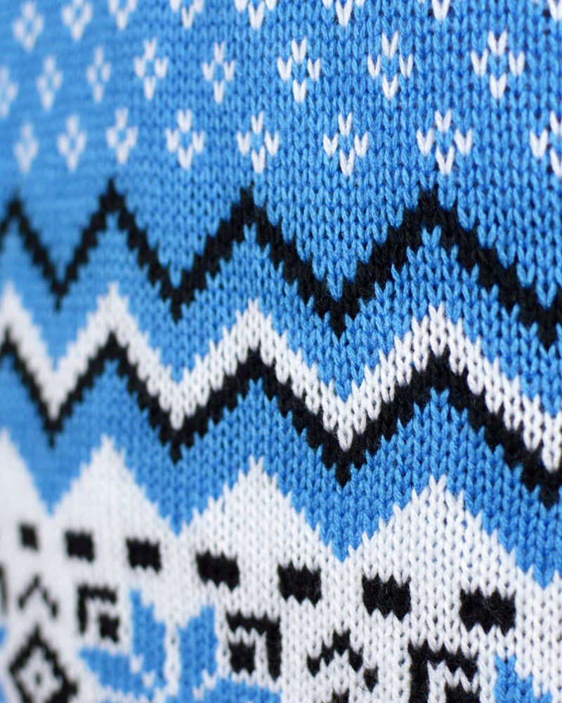 Classy White Grey Blue Mens Ugly Christmas Sweater Detail Reindeers