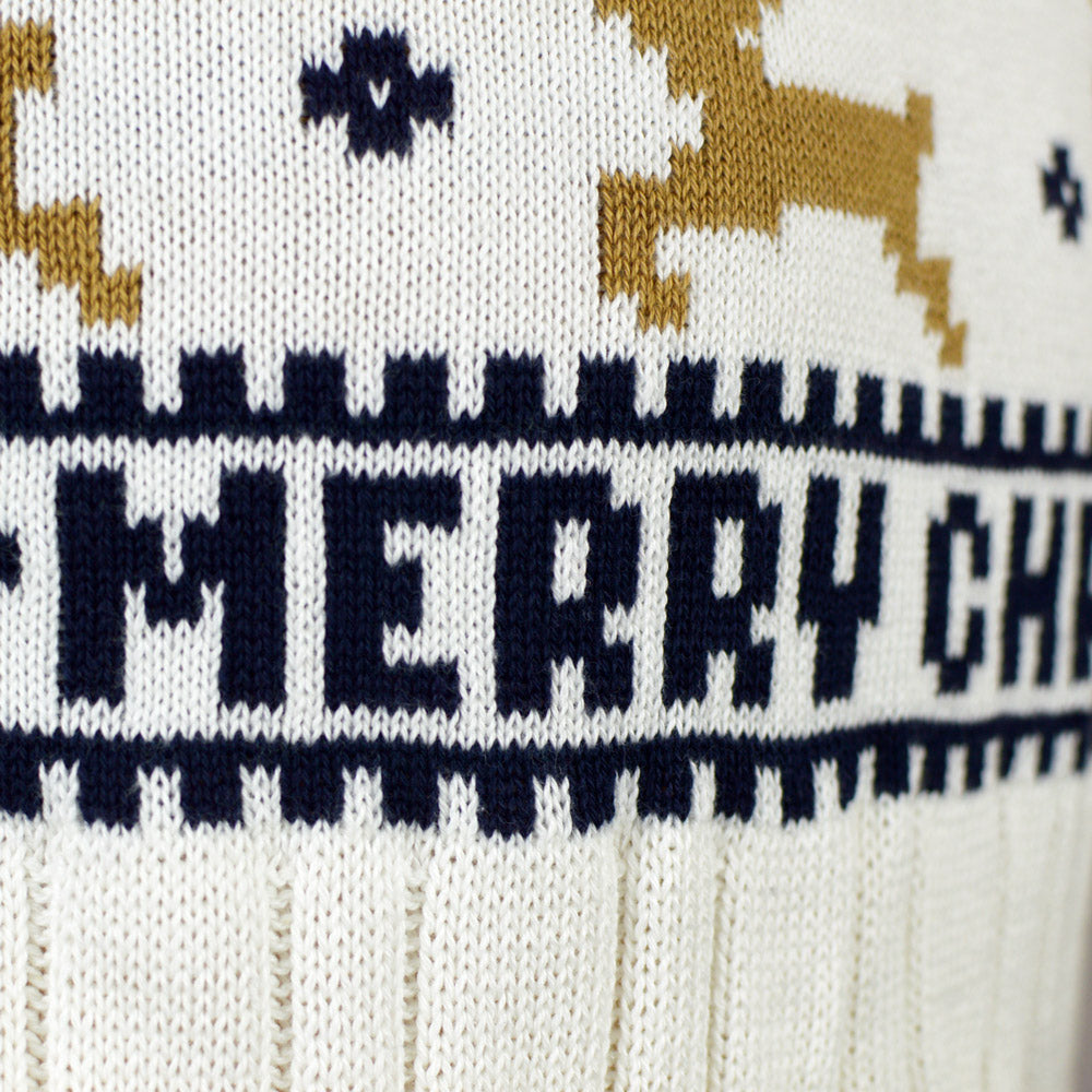 detail Classy White Organic Cotton Couple's Ugly Christmas Sweater with Reindeers