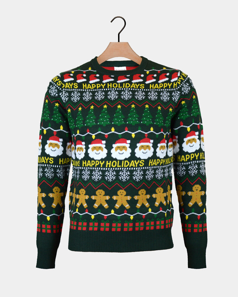 Couples Green Ugly Christmas Sweater Happy Holidays
