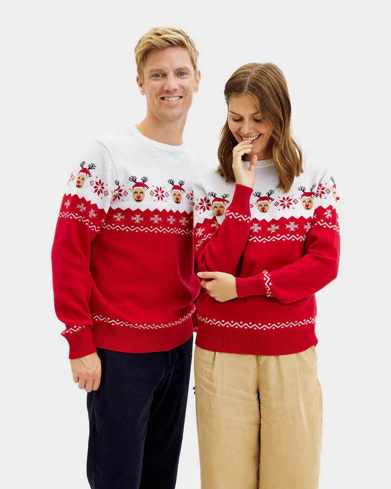 Couple Ugly Christmas Sweater Adorable Reindeer