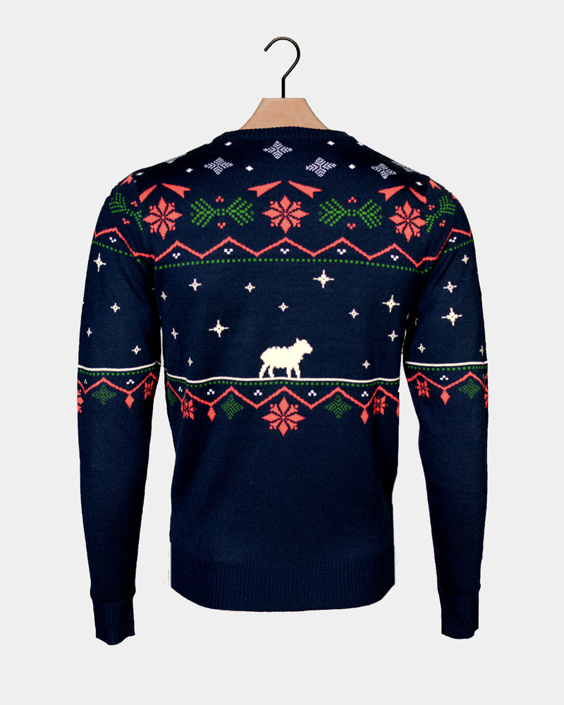 Couples Ugly Christmas Sweater Blue Nativity