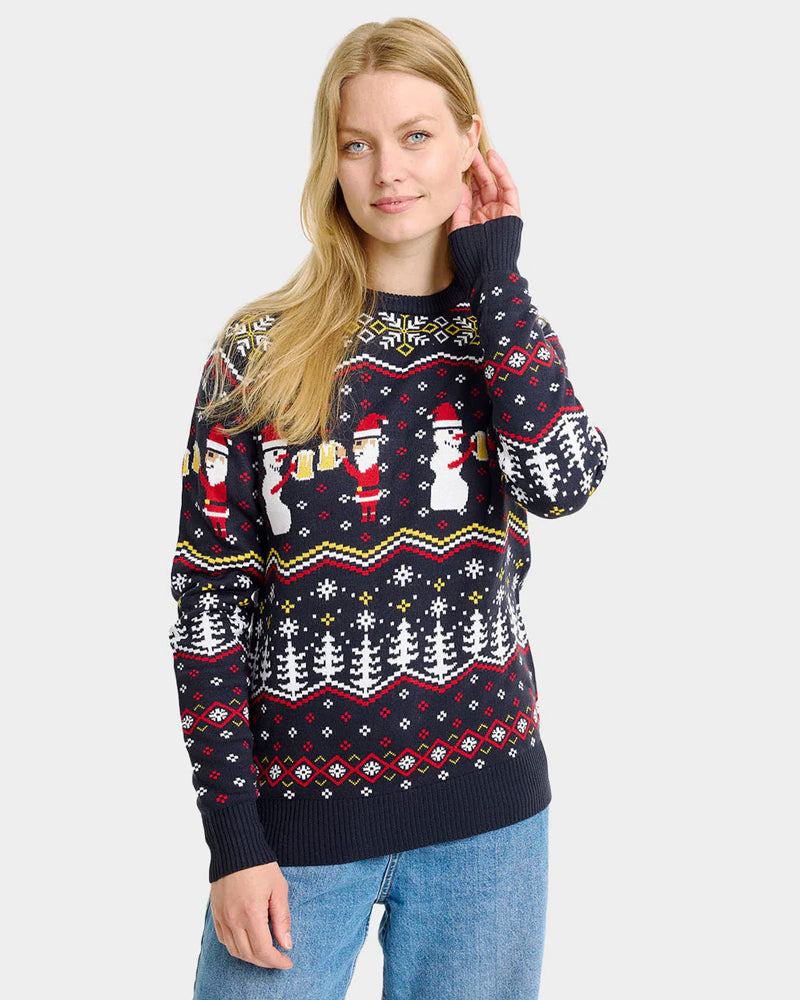 Couple Ugly Christmas Sweater Cheers Santa Women