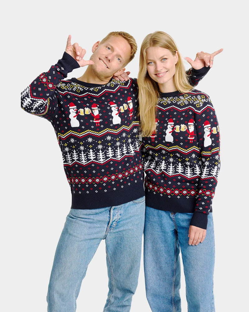 Couple Ugly Christmas Sweater Cheers Santa