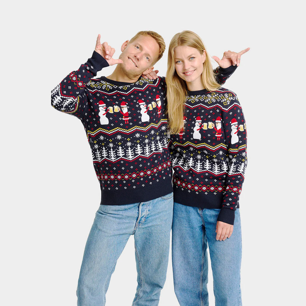 Couple Ugly Christmas Sweater Cheers Santa