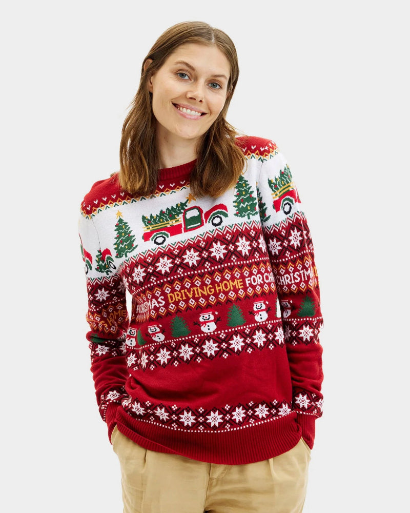Couples Ugly Christmas Sweater Driving Home Women