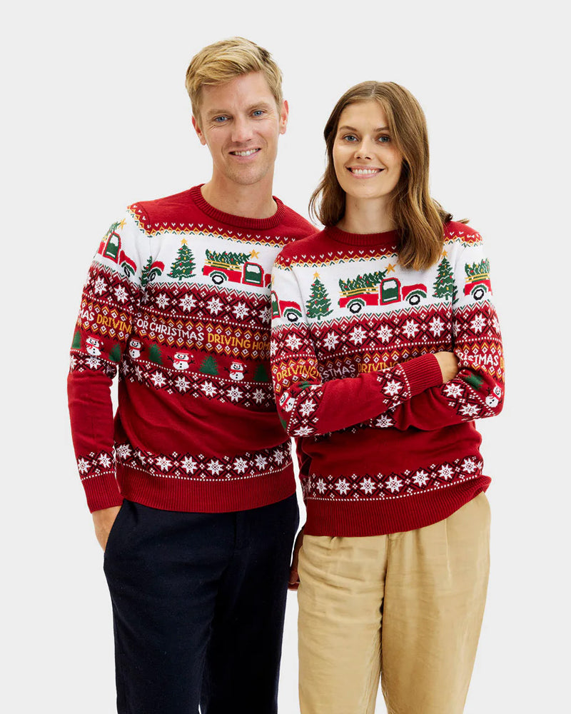 Couples Ugly Christmas Sweater Driving Home