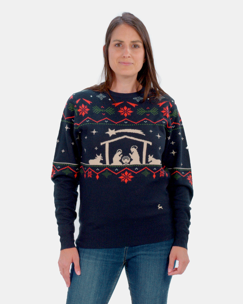 Couples Ugly Christmas Sweater Nativity Women