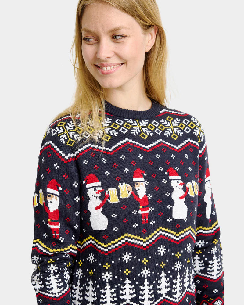 Couple Ugly Christmas Sweater Women Cheers Santa