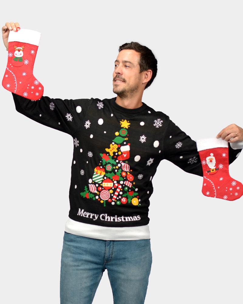 Men Couple's Black Ugly Christmas Sweater Merry Christmas