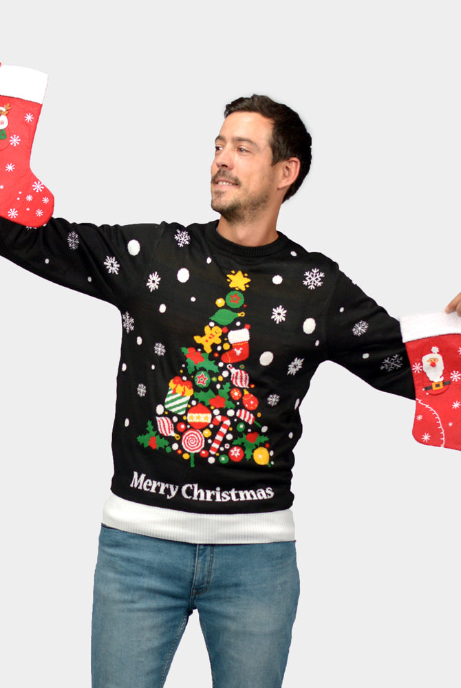 Men Couple's Black Ugly Christmas Sweater Merry Christmas