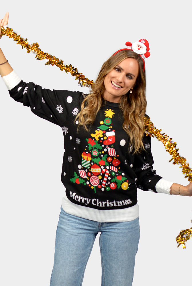 Women Couple's Black Ugly Christmas Sweater Merry Christmas
