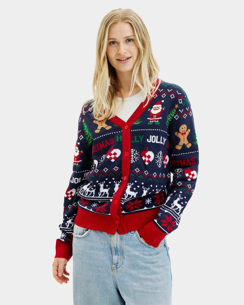 Couple's Blue and Red Cardigan Ugly Christmas Sweater Womens