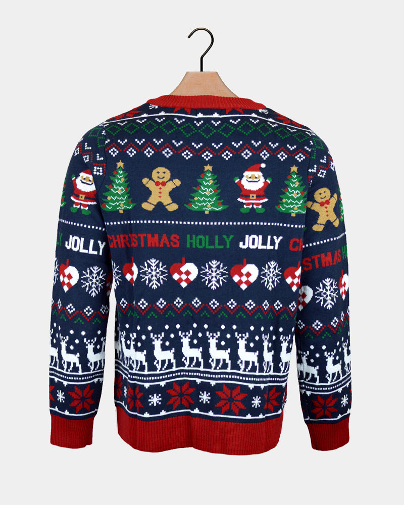 Couples Blue and Red Cardigan Ugly Christmas Sweater back