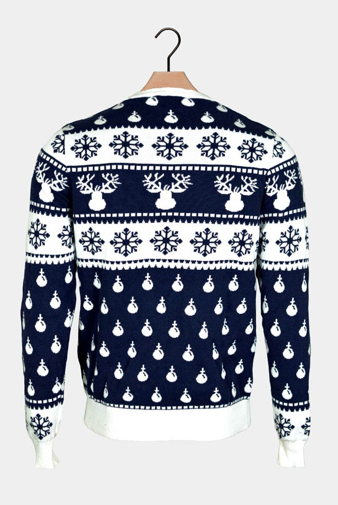 Reindeers and Snow Blue Couple's Ugly Christmas Sweater