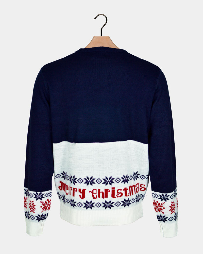 Santa and Rudolph Blue Couple's Ugly Christmas Sweater with