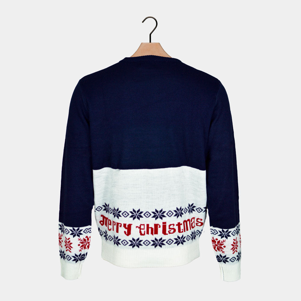 Santa and Rudolph Blue Couple's Ugly Christmas Sweater with