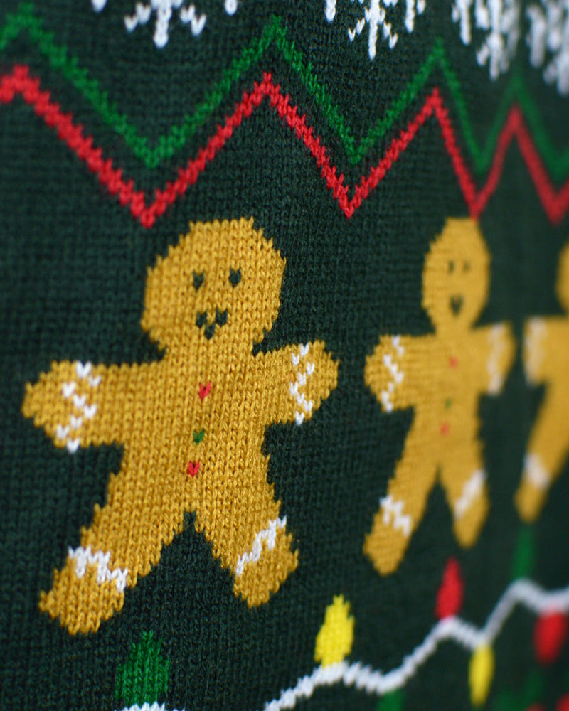 Couples Green Ugly Christmas Sweater Happy Holidays detail