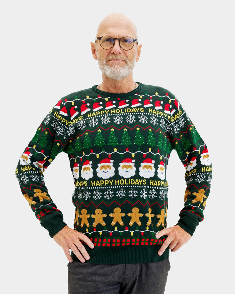 Couple's Green Ugly Christmas Sweater  Happy Holidays Mens