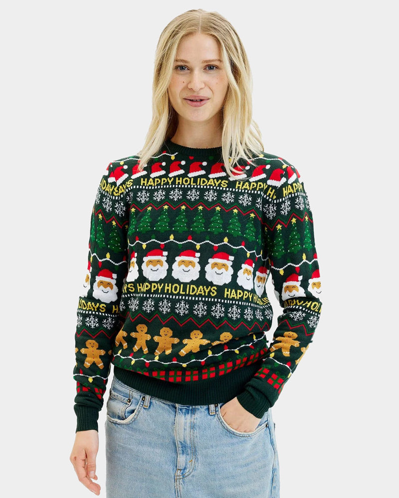 Couple's Green Ugly Christmas Sweater  Happy Holidays Womens